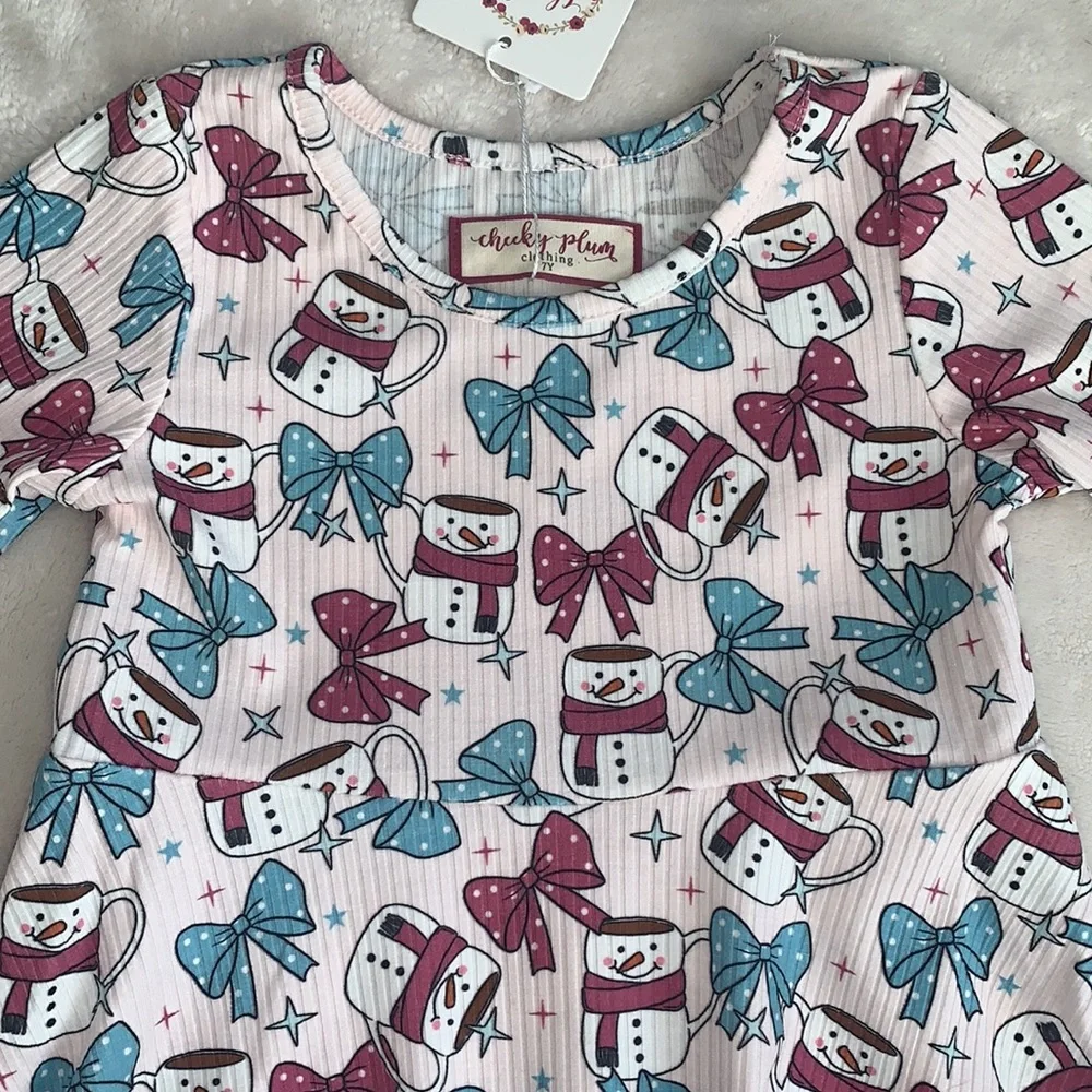 NWT Cheeky Plum Cup of Cheer Elara Knit Dress Snowmen 4T (mislabeled tag)